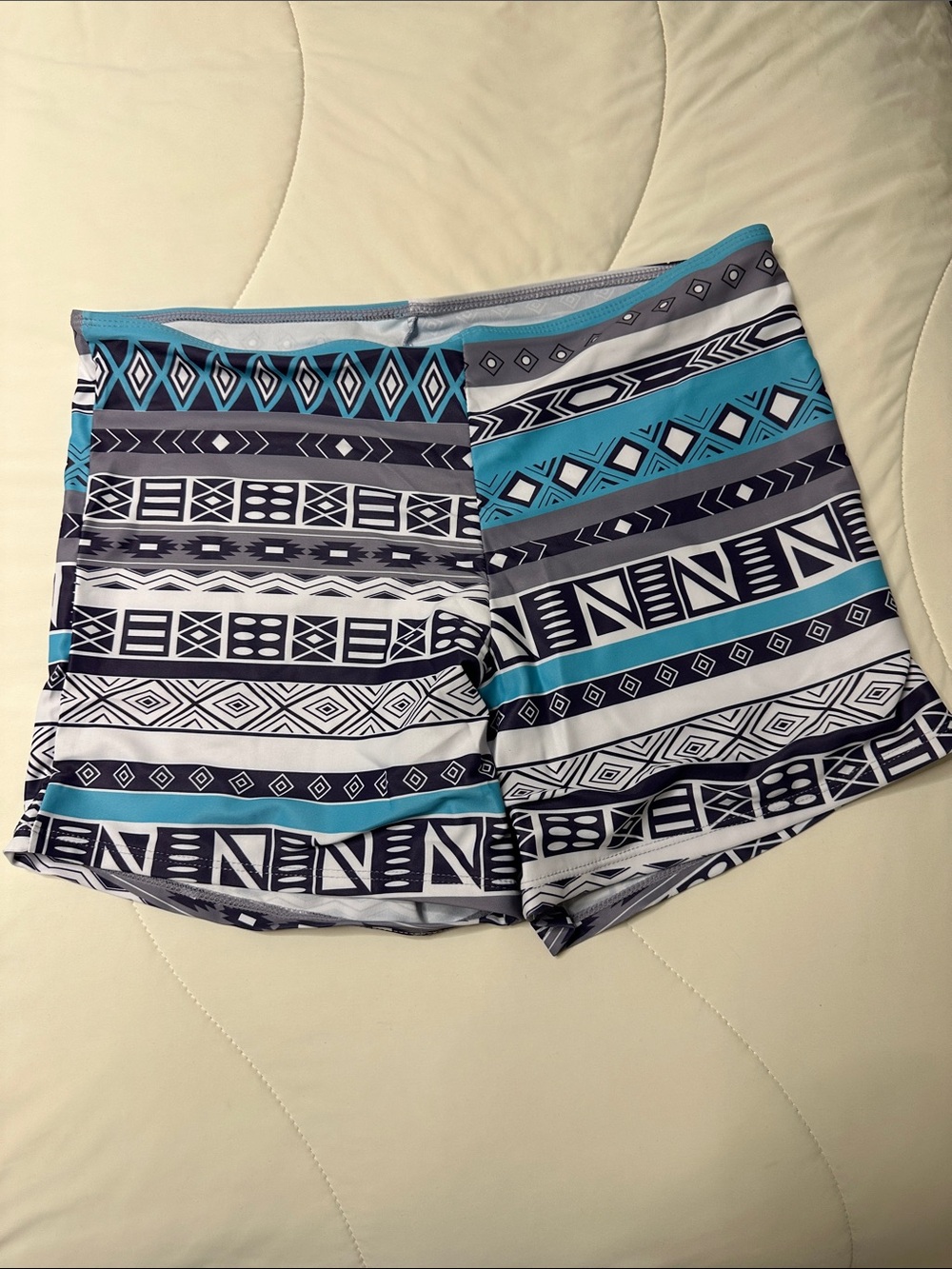 Aztec Stripe Swim Boy-Shorts in Teal, Navy & White